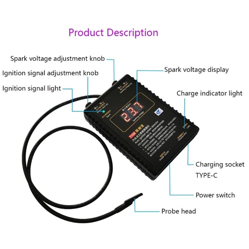 Engine Coils Tester T100, Comprehensive Car Ignition Systems Diagnostic Device Battery Voltage Checking for Professional