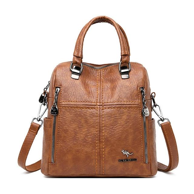 New High Quality Leather Backpack Women Shoulder Bags Multifunction Travel Backpack School Bags for Girls