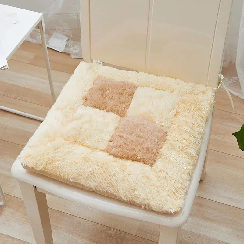 Thickened Seat Cushion Winter Plush Plaid Office Chair Cushion Thick Soft Floor Cushions Anti Slip Car Seat Mat Home Decor