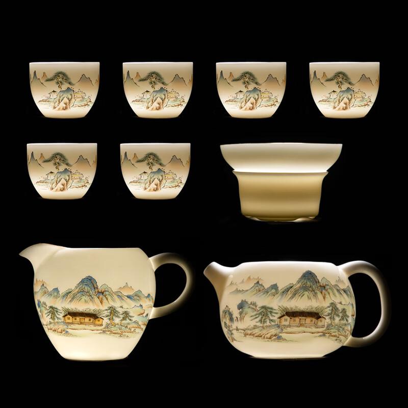 

Gold-Inlaid Jade Ceramic 9-Piece Tea Set