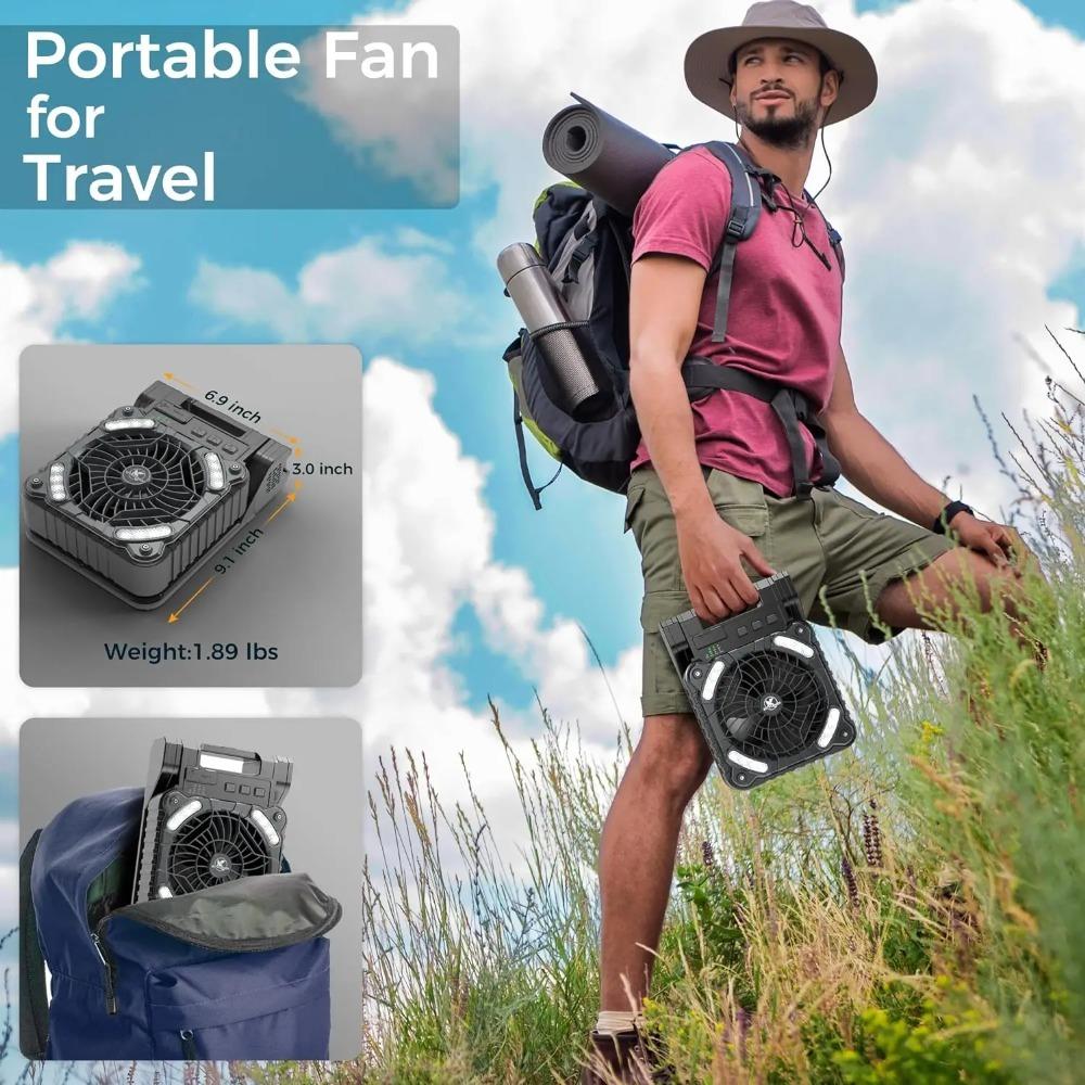 Portable Solar Fans 10000mAh LED Lantern Rechargeable Solar Powered Camping Fan 4 Speeds Powerful Wind 90° Folding Ventilador
