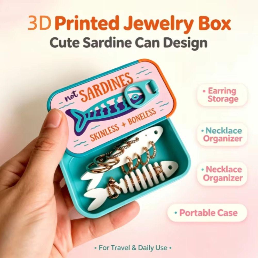 3D Printed Sardine Jewelry Box Fishbone Insert Trinket Storage Box  Desk Storage
