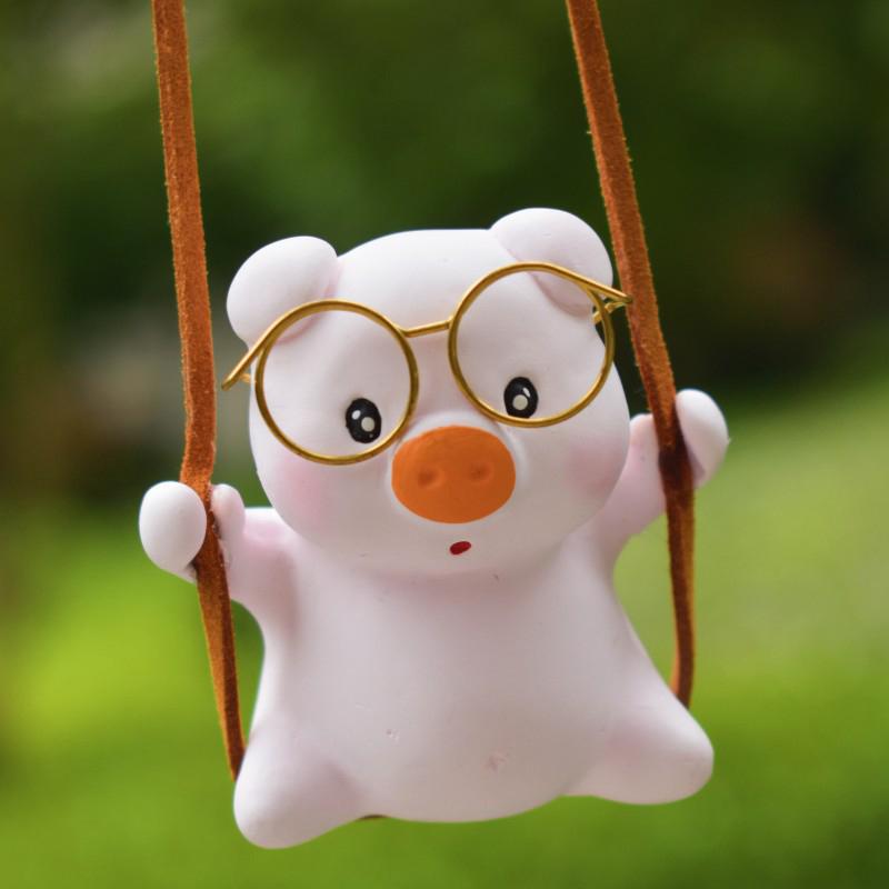 1 PC Cute Pink Swing Pig Car Accessories Auto Rearview Mirror Pendants Anime Car Interior Decoration Birthday Gift for Friends
