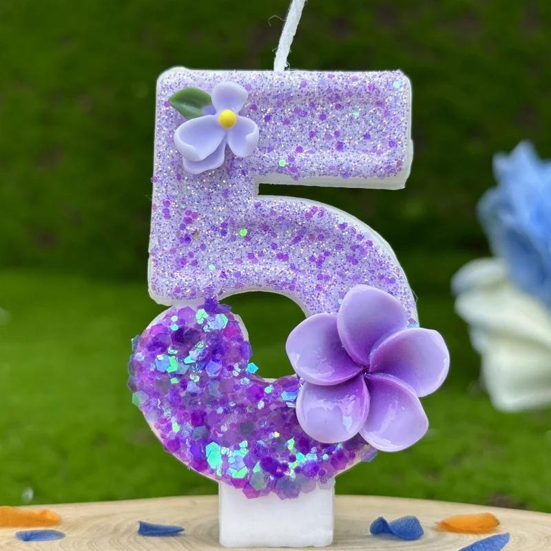 Flower Candle Birthday 0-9 Number Memories Decoration Candles Girl Boy Number Wedding Decorations Items Rituals Lamps Candles