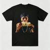Hip Hop Holding Dollar Bill Portrait T Shirt for Men/Women (Unisex), Vintage Retro Rap Music Streetwear Casual Cotton Short Sleeve Tee, Black/White
