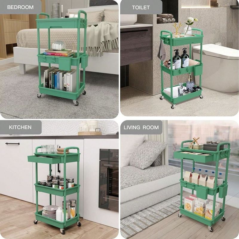3 Tier Rolling Storage Cart With Drawers Rolling Utility Cart With Drawers,Room Decor,Bathroom Decor,Rolling Utility Cart Rolli