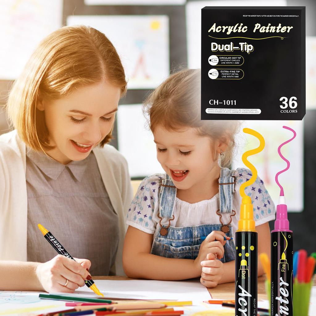 Double-headed Gouache Acrylic Pen Round-headed Doodle Pen Set Pigment Diy Ceramic Pen 115.2ml