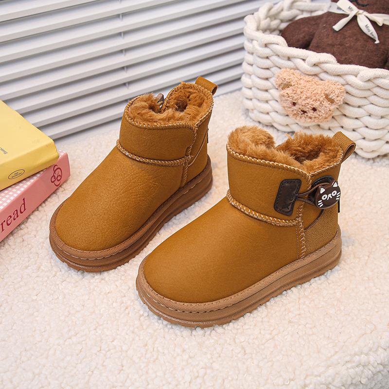 

Kids Short Boots Soild Color Versatile Children Snow Boots with Thick Fur Winter Boys Girls Ankle Boots Round Toes Soft 26 малиновий