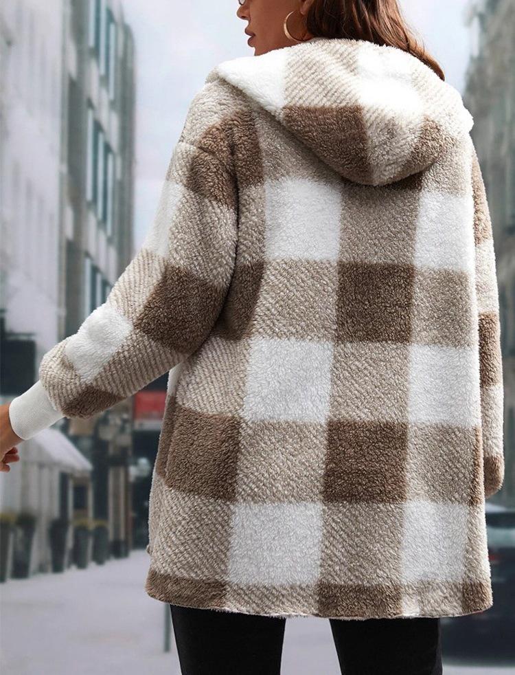 Women's Stylish Plaid Hooded Knitwear Top - Long Sleeve Elegant Autumn Sweater