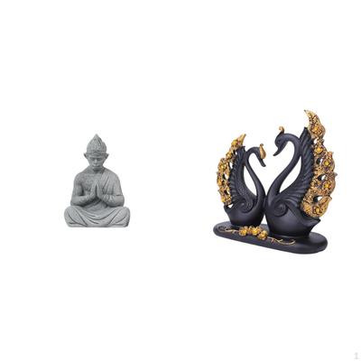And Swan Sculpture Elegant Buddha Monkey Couple Figurine for Garden Decor Display