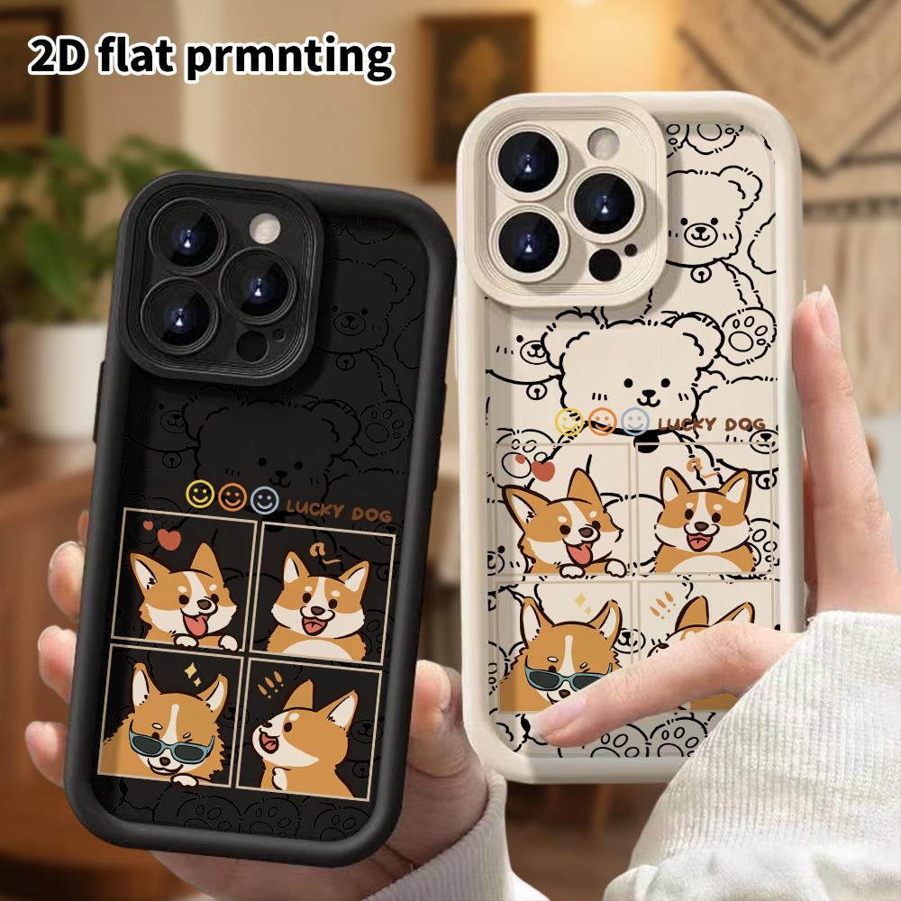 Phone Case: 2D flat design suitable for iPhone 18 17 16 15 14 13 Pro tiered protective case, four-grid corgi, Christmas and Halloween gift