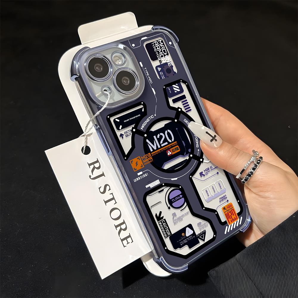 Hot New M20 Circuit Lable Plating Phone Case For iPhone 16e 16 15 14 13 12 11 Pro Max XR XSMax Plus Anti-Fall Airabag Back Cover
