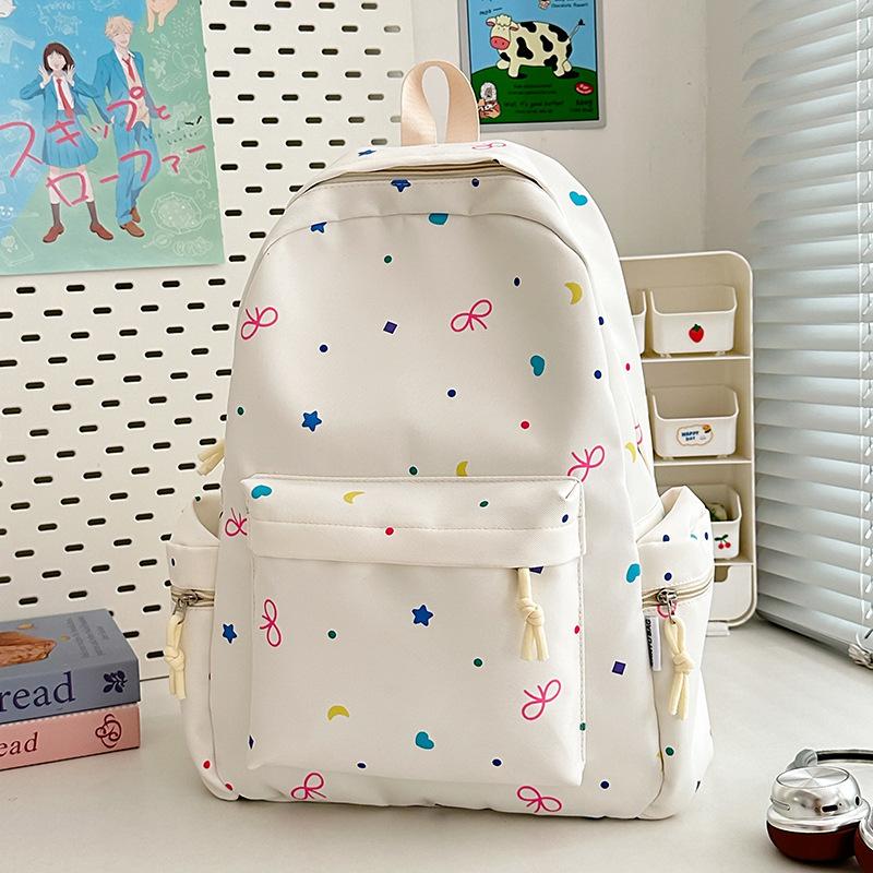 School bag female ins Japanese girl college style bow backpack Korean version Harajuku printed middle school student backpack female