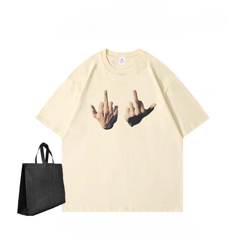 2025 Sommar Ny Långfinger Bomull Kortärmad T-shirt Herr och Dam Amerikansk Casual Rundhals Topp Par Sporttopp