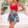 2026 New European American Printed One Piece Swimsuit for Women, Fashion Gathered Bust Backless Tie Design Bathing Suit