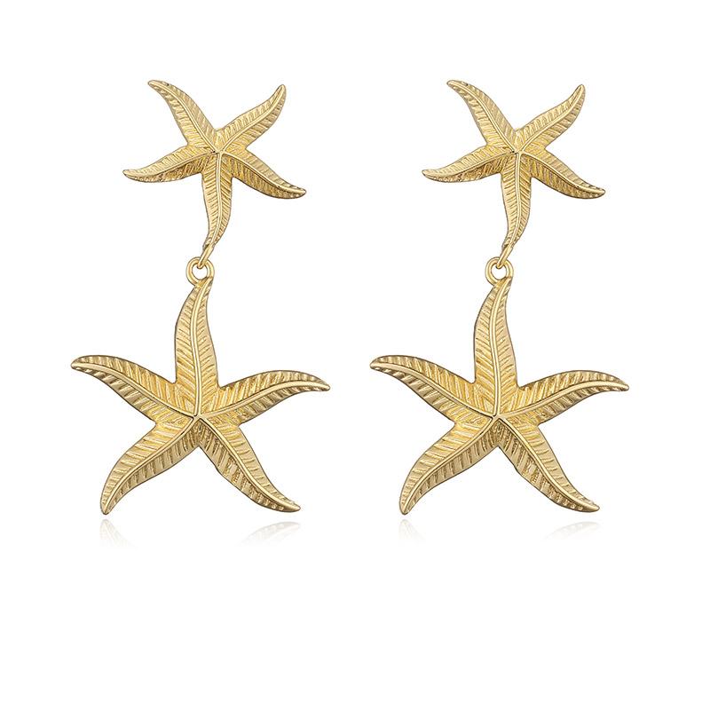 HECHENG, Shell Textured Starfish Metal 18K Gold Plated Earrings Summer Beach Holiday Glamour Jewellery Holiday Summer Jewellery
