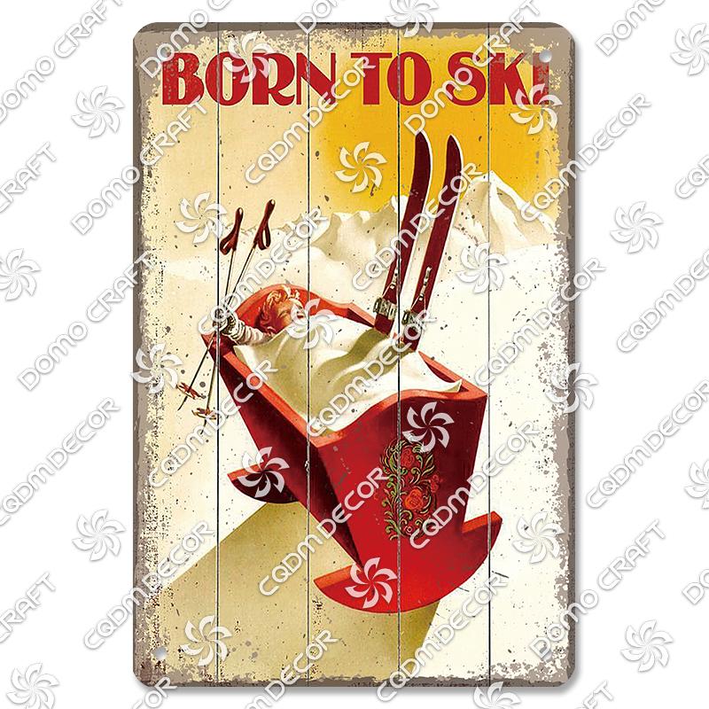 Ski Poster Metall Blechschilder Skipiste Schlitten Winter Skifahren Sport Metallplatte Vintage Wanddeko Geschäft Ski Club Wohnzimmer Zuhause