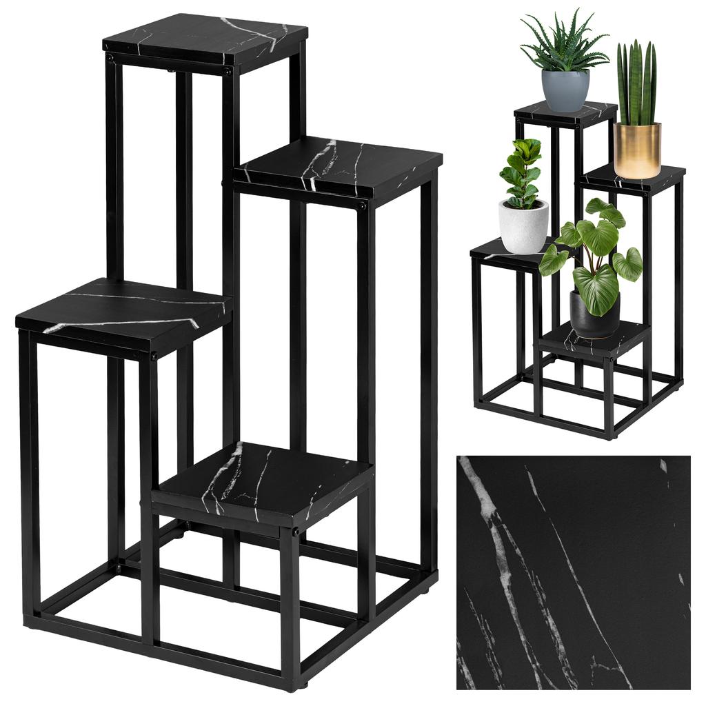 Black Marble Metal Standing Flower Stand for Flowers and Decorative Pots