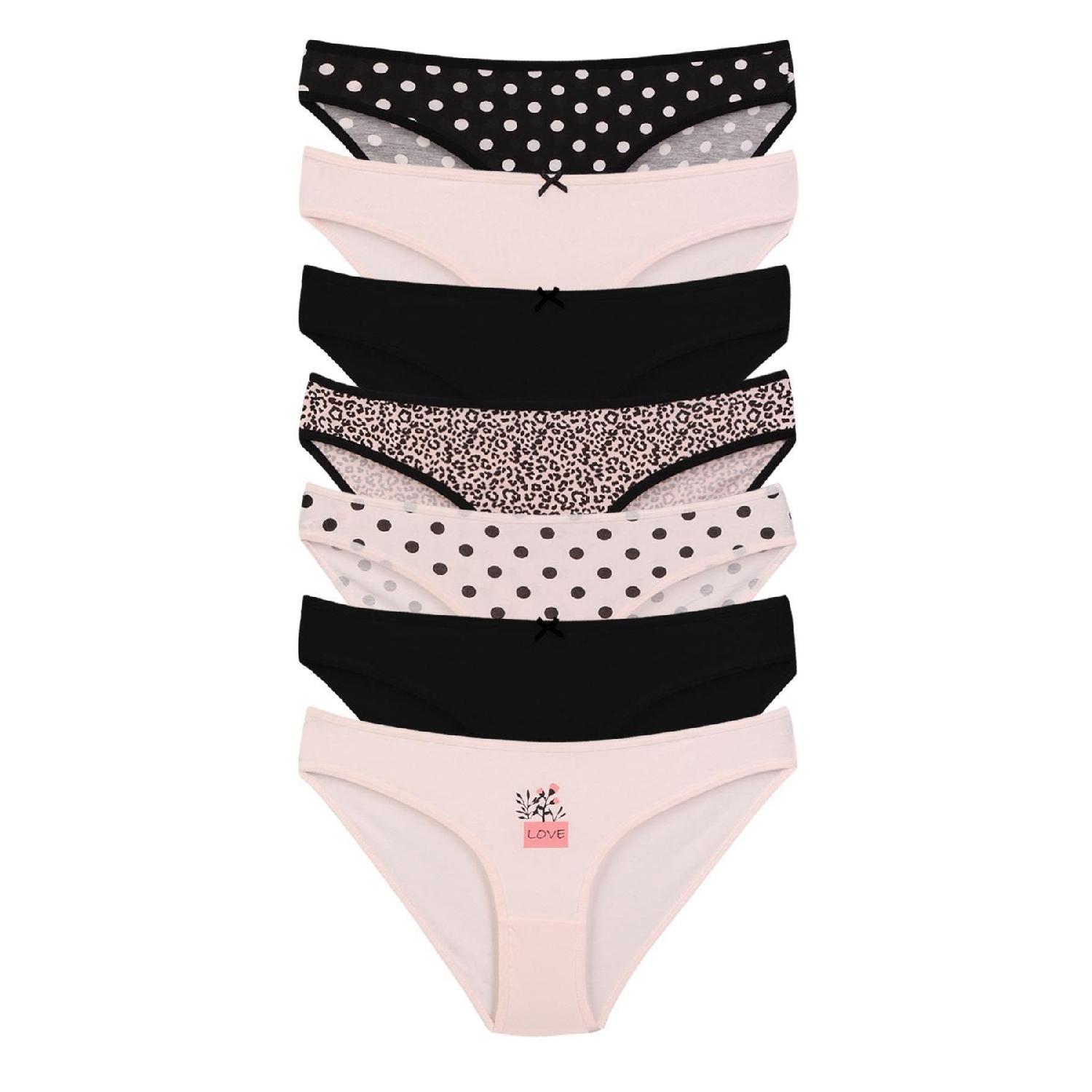

Women s Soft-salmon Black Cotton Lycra Panties 7 Pack 37000-96 S чистий