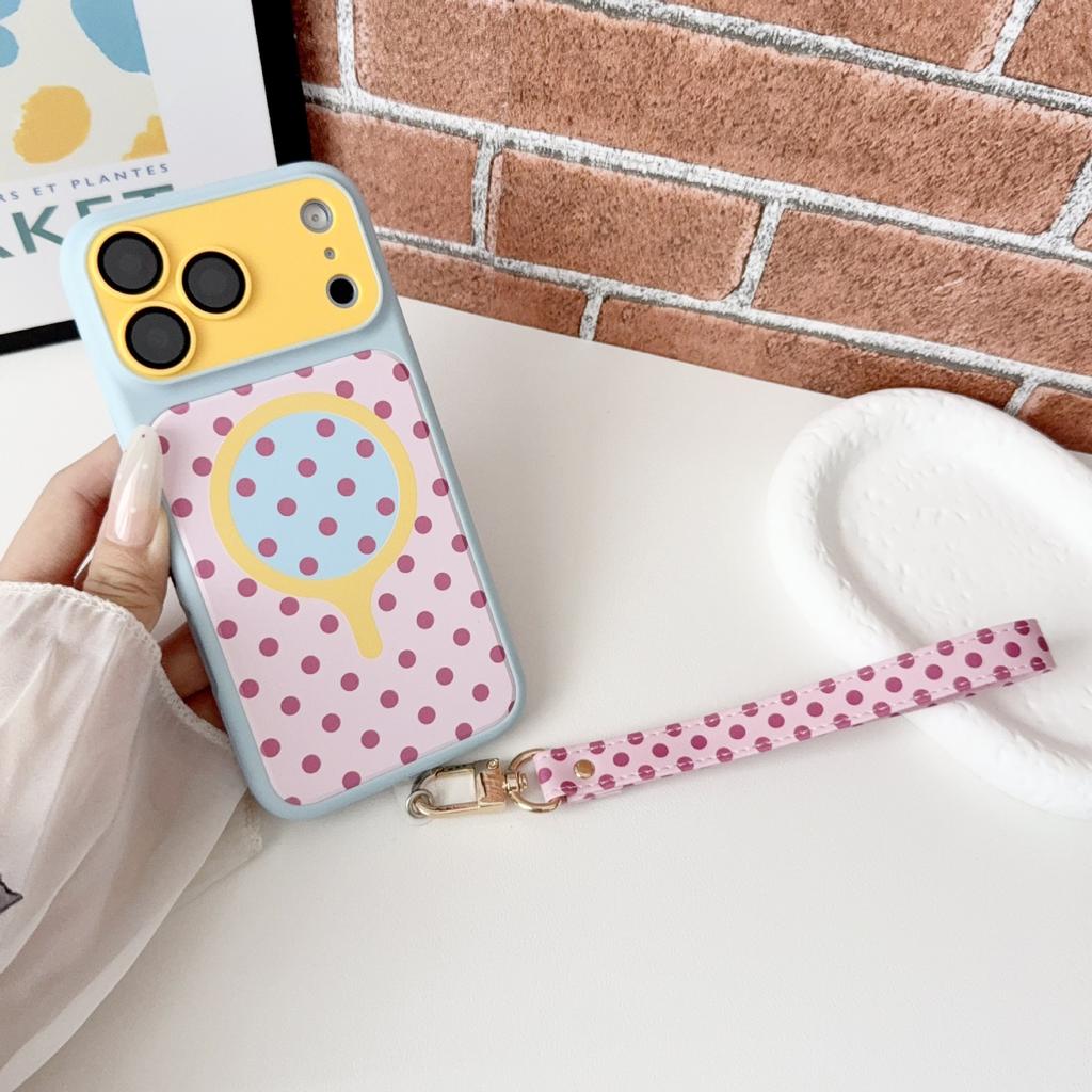 Creative Contrasting Color Polka Dot Magnetic Attraction Is Suitable for Apple 18promax Mobile Phone Case with Lanyard IPhone15 Anti-drop Sheath.