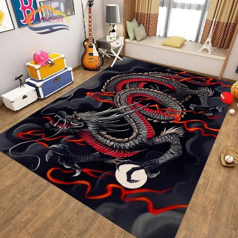 Kinesisk Drage Teppe 3D Trykk Dyr Tegneserie Mytisk drage Områdeteppe Stue Lekematte Gang Entrédør Dekor