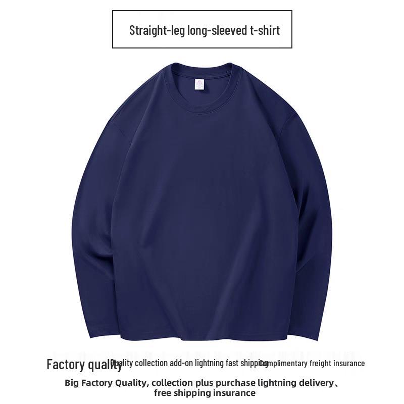 Heavyweight 300g Pure Cotton Long Sleeve White Basic T-shirt, Unisex Solid Color Base Layer