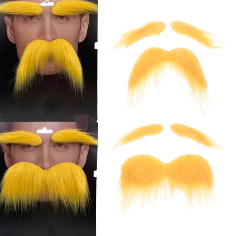 Mustache And Eyebrows Set Self Adhesive Beard Moustache Cosplay Costume Accessories For Kid Adult