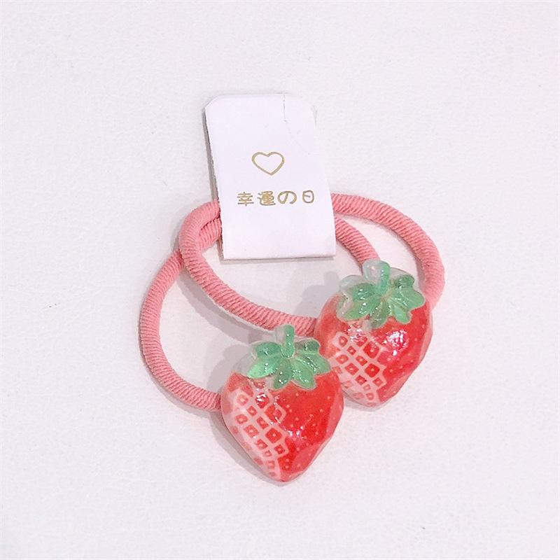 

1Pair Sweet Fruits Strawberries Cherries Hair Rope For Women Girls Versatile Elasticity Hair Ring Headwear Hair Accessories Gift as the picture