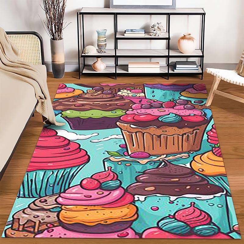 Colorful Cupcake and Dessert Pattern Carpet for Living Room Decor Suitable for use as an anti-slip for living room bedroom sofas