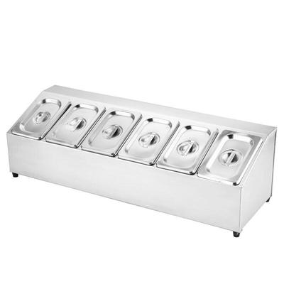 Hundun Ensemble 1/9 Bac Alimentaire Incliné en Acier Inoxydable à 5 Compartiments et Support avec Couvercles