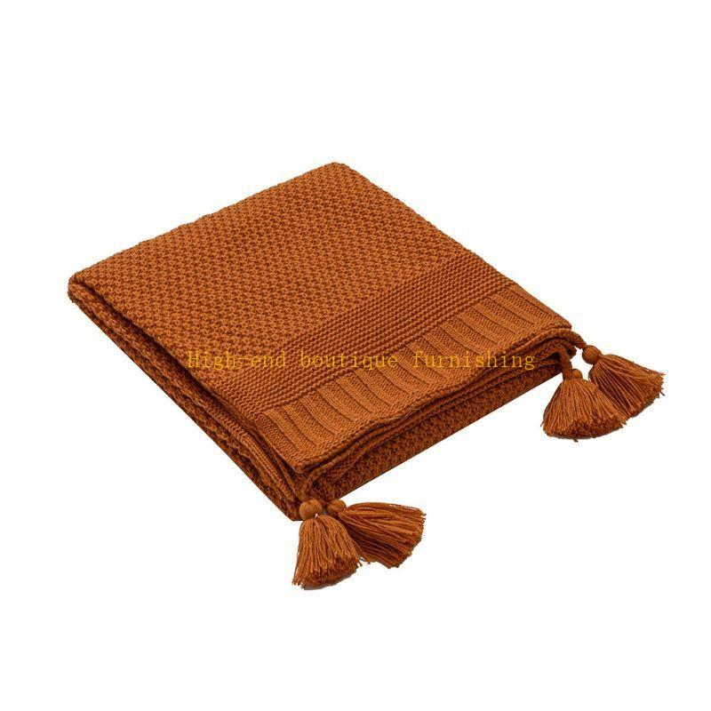  Nordic Chunky Sweater Knit Throw Blanket Solid Color Tassels Soft Warm Office Nap Air Conditioning Shawl Couch Sofa Chair