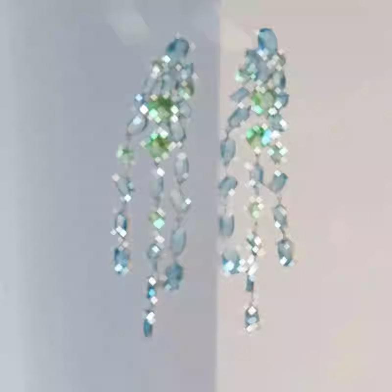Mint Mambo Light Luxury Niche Water Drop Zircon Tassel Stud Earrings Advanced Sense Summer Small Fresh Earrings