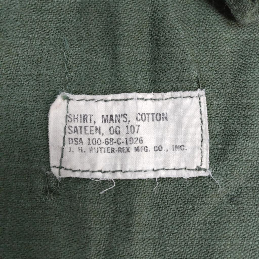 60er Vintage J.H. Rutter-Rex Mfg U.S.. Army OG-107 Militärhemd aus Baumwollsatin 14 1/2x33 Herren S-M ca.(GEBRAUCHT)