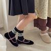 Women's Autumn and Winter Warm Retro Cross Striped Wool Mid Barrel Stack Socks