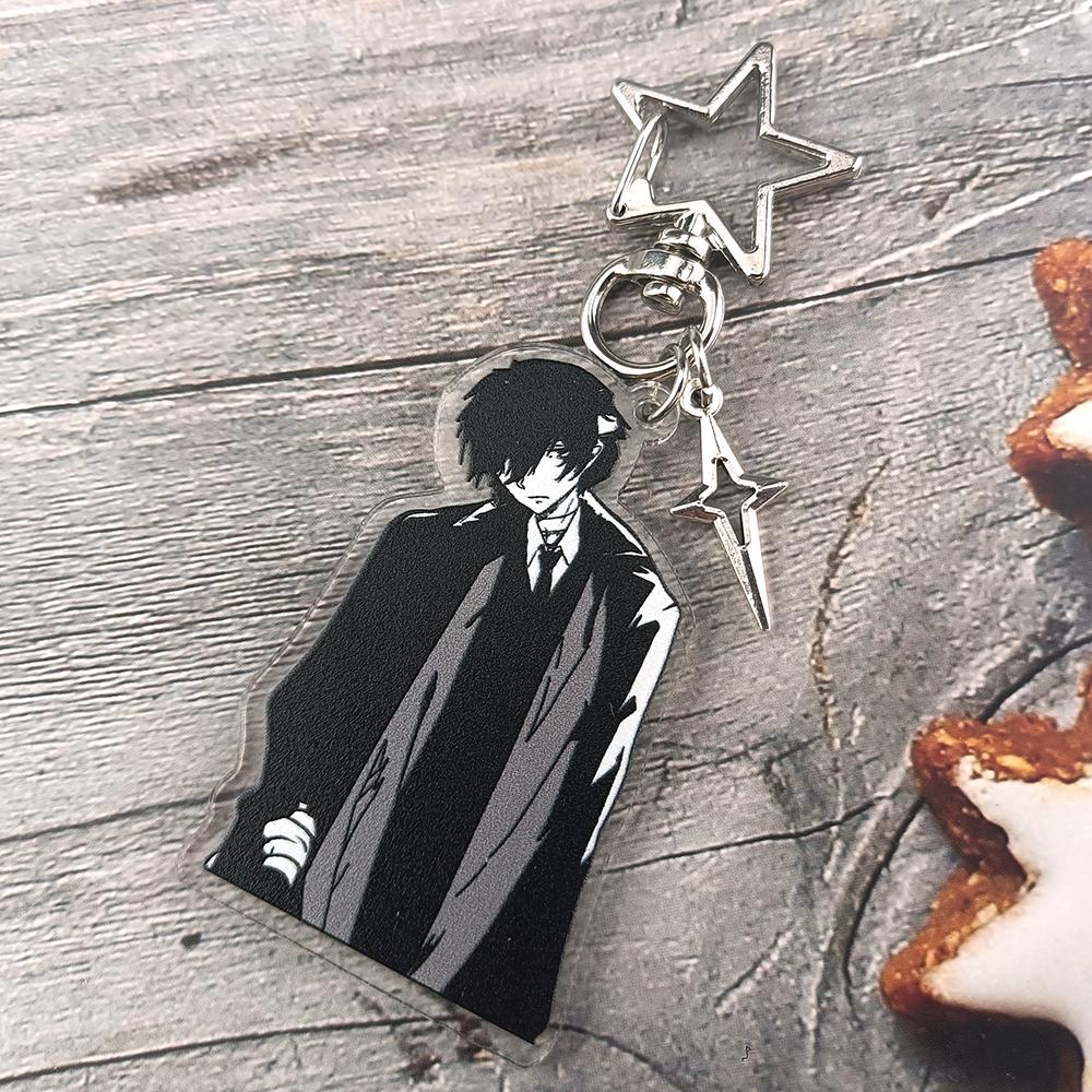 Anime BSD Dazai Osamu and Chuuay Keychain Bungou Stray Dogs Soukoku Inspiration Key Ring Cosplay Accessories Backpack Decor