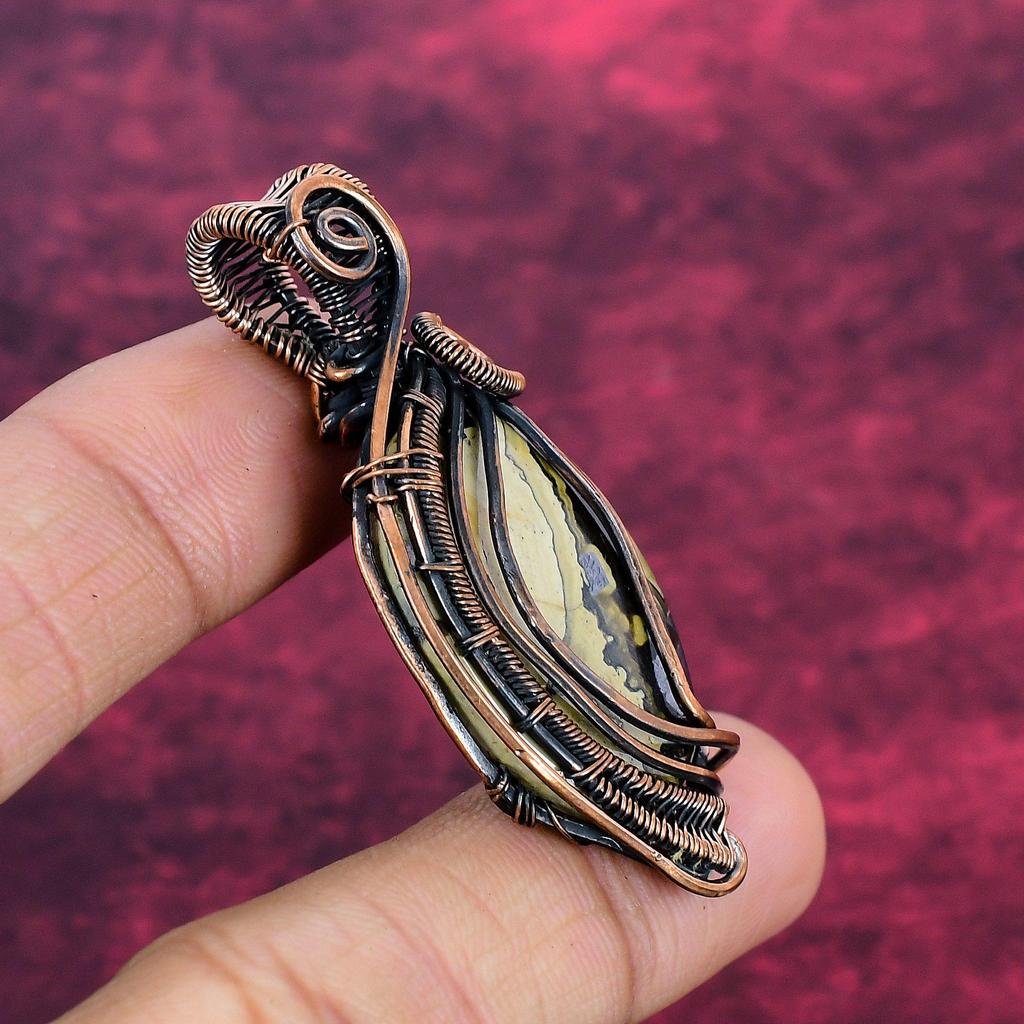 Schalenblende Gemstone Pendant Copper Wire Wrapped Antique Jewelry Gifts For Him