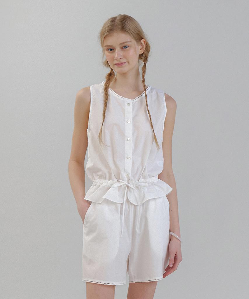 LAMINEZ Lace String Sleeveless Blouse - Ivory