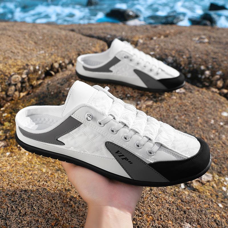 

Temu spring new bag head slippers trendy casual men s shoes lazy one pedal half slippers large size for 39 белый