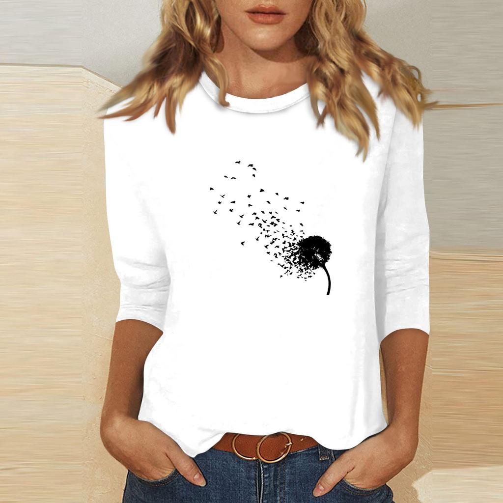 Women's O-neck 3/4 Sleeve Print Top