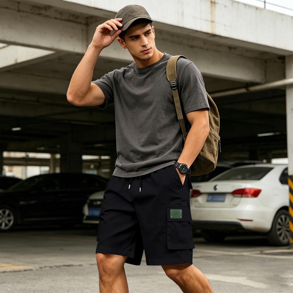 Men Casual Athletic Drawstring Shorts with Multiple Pockets Lightweight Breathable Fabric Comfortable Fit Suitable for Outdoor and Everyday Wear