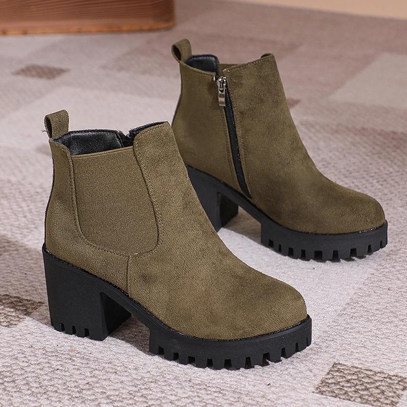 Women Designer Elegant Platform Round Toe Zipper Ankle Boots Women Autumn Winter Comfy Platform Short Boots Shoes for Women