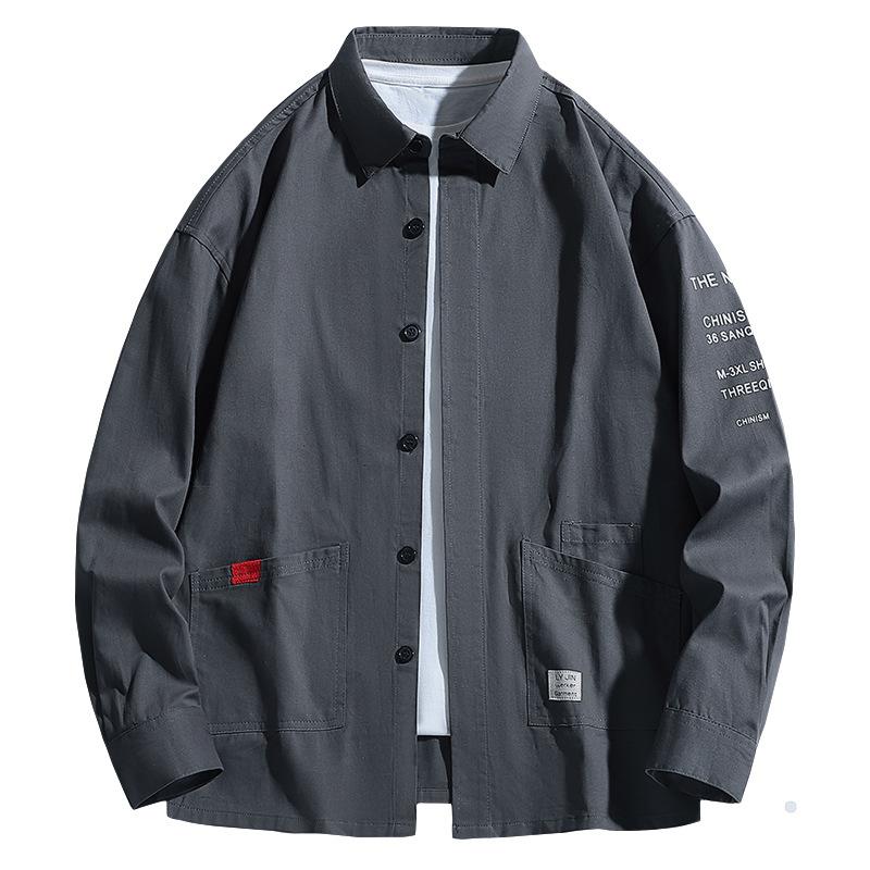 New Spring and Summer Men's Work Jacket Versatile Casual Hong Kong Style Loose Long-sleeved Shirt Jacket