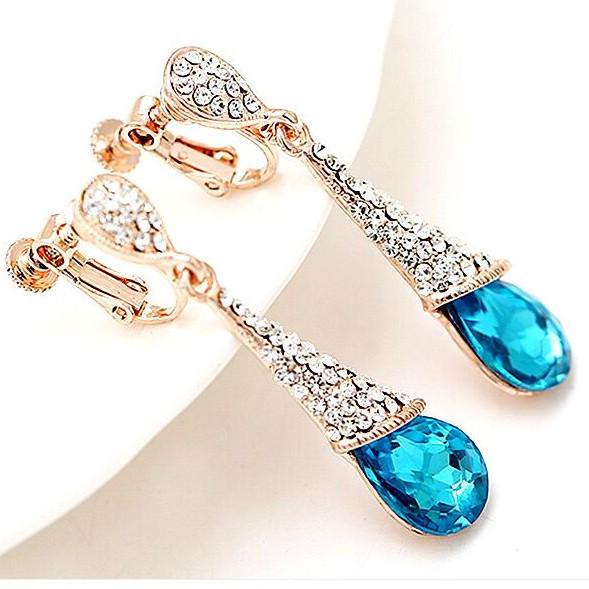 Korean-Style Red Rhinestone Bridal Ear Clips for Women