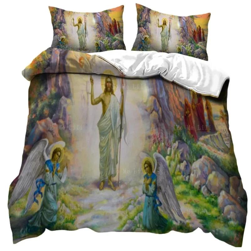 3D Jesus Duvet Cover Christian Sacred Jesus Bedding Set God Bless You Soft Quilt Cover Set King Queen Size For Adults Women Men