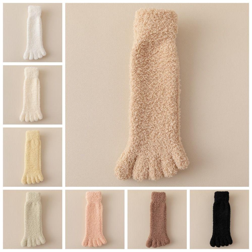 Mid Tube Five Toe Fleece Socks Winter Floor Socks Women Kawaii Five Toe Plush Socks  Winter