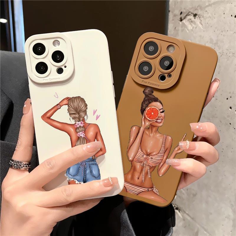 Fashion Girls Silicone Phone Case for iPhone 14 13 12 11 Pro Max Case for iPhone SE 2020 14 7 8 Plus XR X XS Soft Cover Fundas