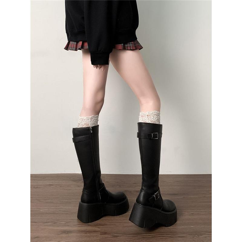 Fashion Retro Bla Thi Bot Long Boots Women's New Sle Spring Autumn Small Size Fat MM Slim Heightening Knight Boots