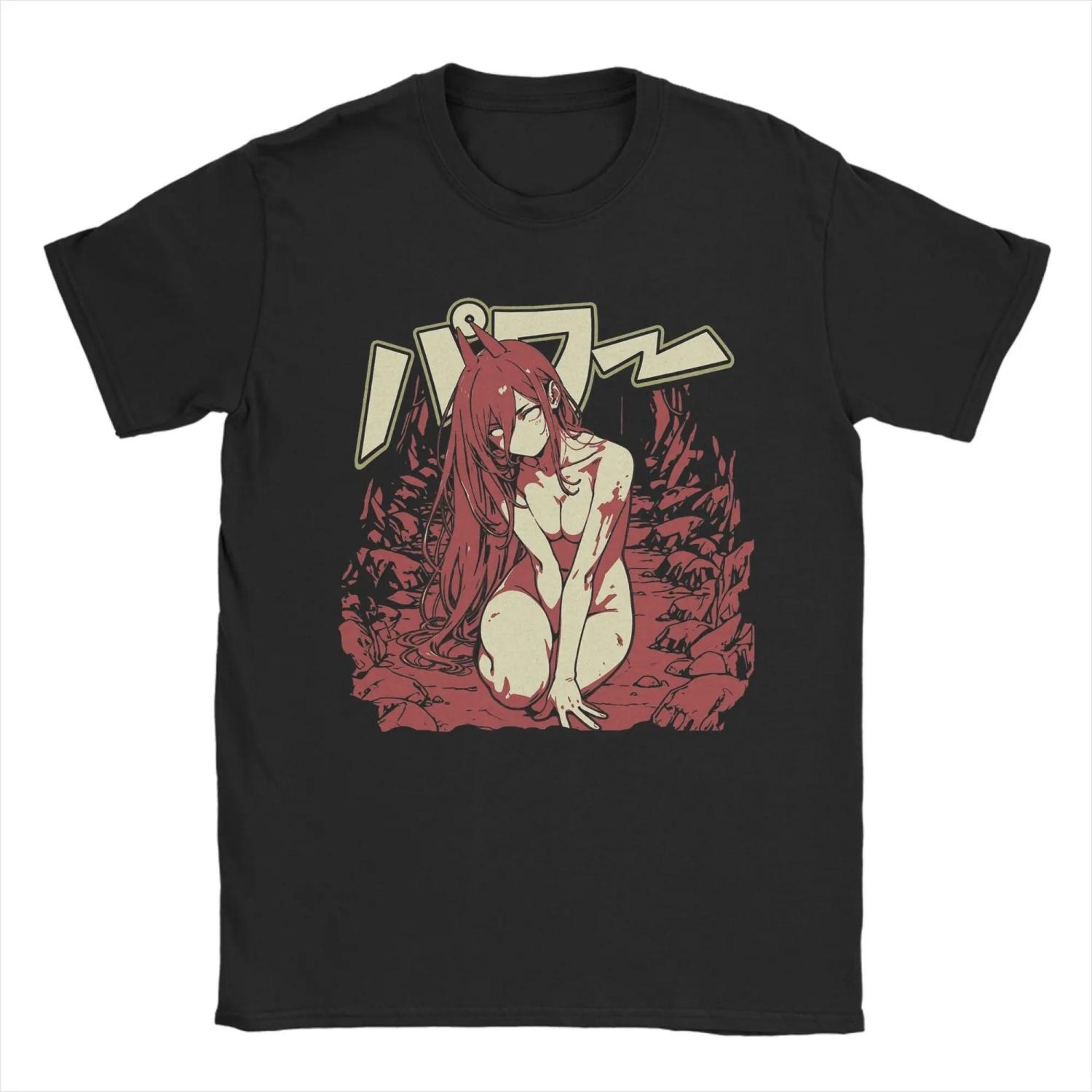 

Power Chainsaw Japanese Anime T Shirts 100% Cotton Novelty T-Shirts Round Collar Tees Short Sleeve Clothing Summer S чёрный