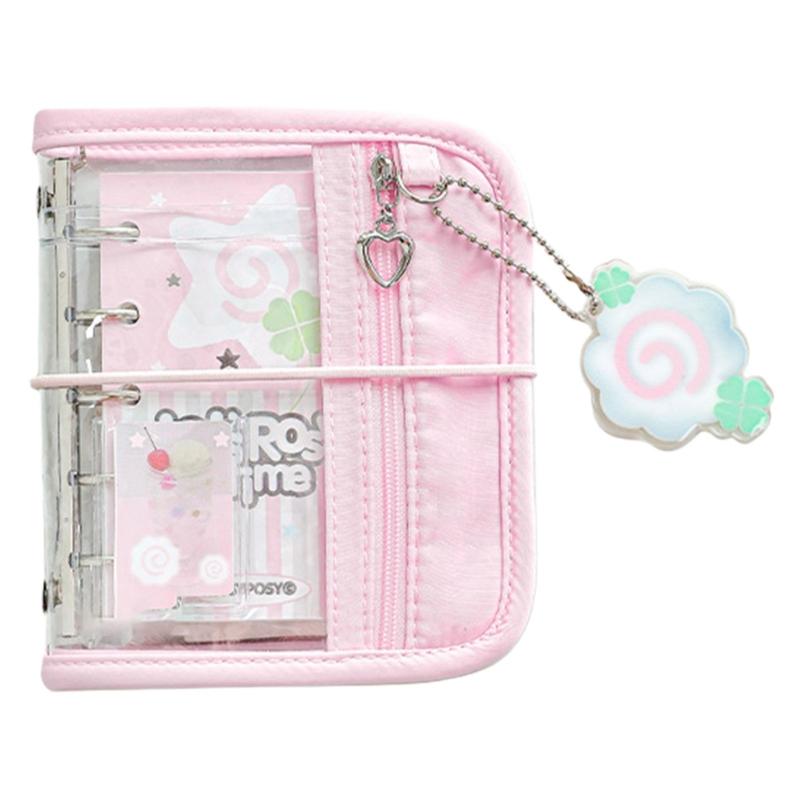 

Refillable 5 Holes Binder Notebook with Refill Paper 12.3x9.8CM PVC 5 Rings Binder Cover with Card Organizers Pocket рожевий