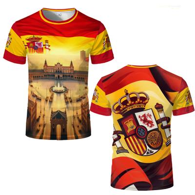 Spain Flag Short-Sleeved Loose T-shirt For Men 2024 Summer Casual 3D Printing Pattern T Shirts Spanish National Day Tops